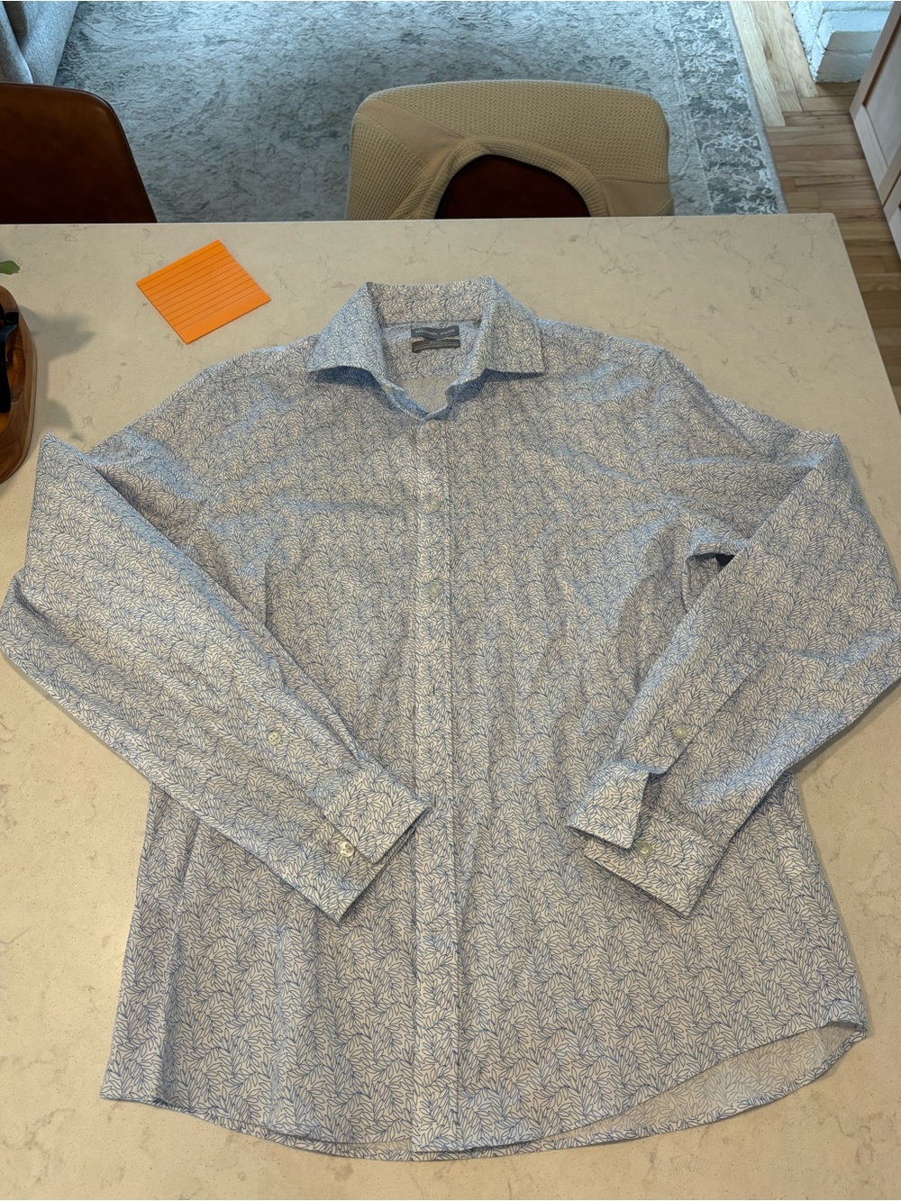 Michael Kors Light Blue Leaf-Pattern Dress Shirt